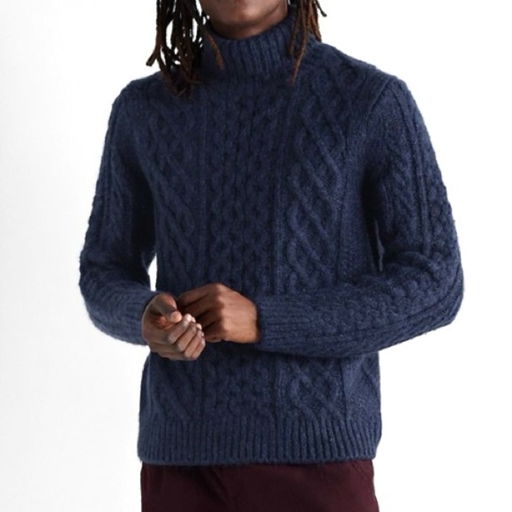 ALEX MILL Cable Knit Rollneck Sweater NEW Size L Blue